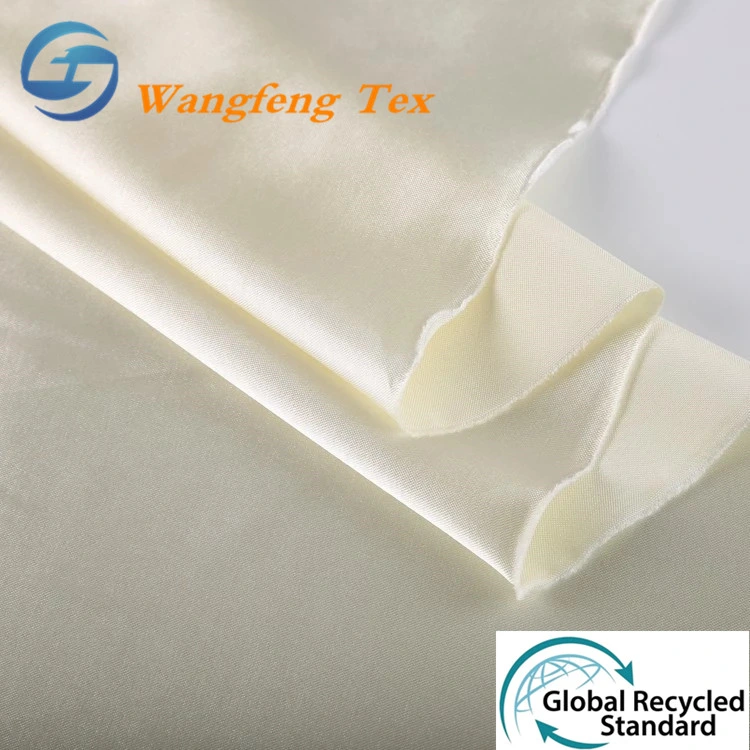 100% RPET/ Recycled 50d*75D Woven Textile Waterproof Polyester Silk Spandex Satin Lining Fabric for Dress