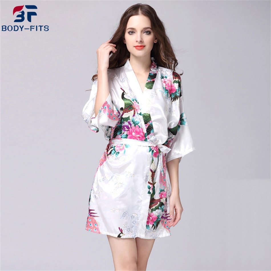 Ladies Elegant Nightgown Floral Print Luxury Silk Satin Bridesmaid Robe