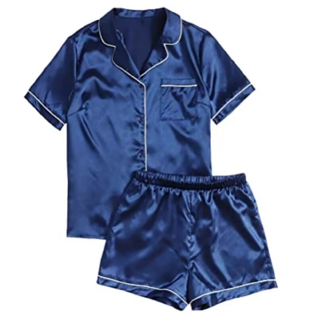 Women Quality Polyester Satin Summer Pajama Ladies Silk Sleepwear