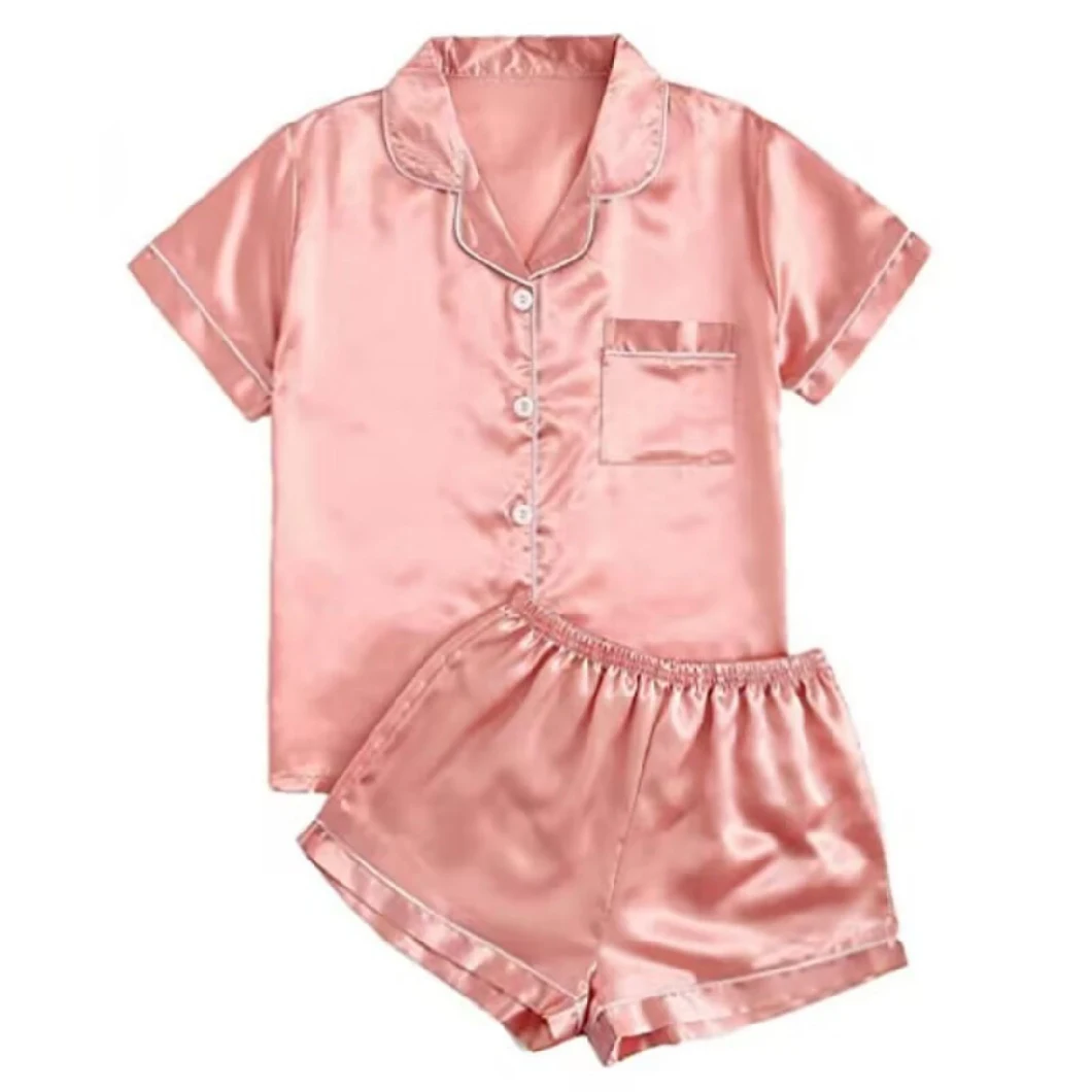 Women Quality Polyester Satin Summer Pajama Ladies Silk Sleepwear