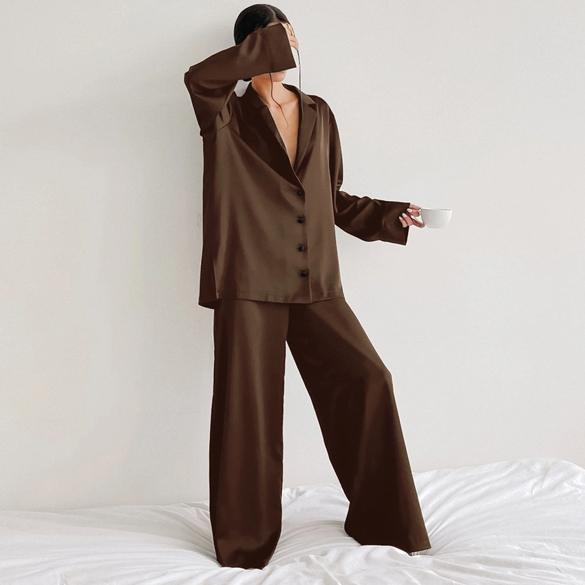 Ladies Silk Pajama Set Long Sleeve and Pant Satin Sleepwear for Women