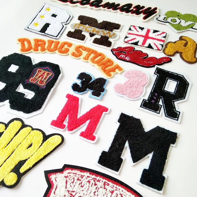 Stock Gold Border English Letter Silk & Embroidery Clothing Accessories Words Iron on Adhesive Repair Alphabet Sewing Appliques Clothing Chenille Patch