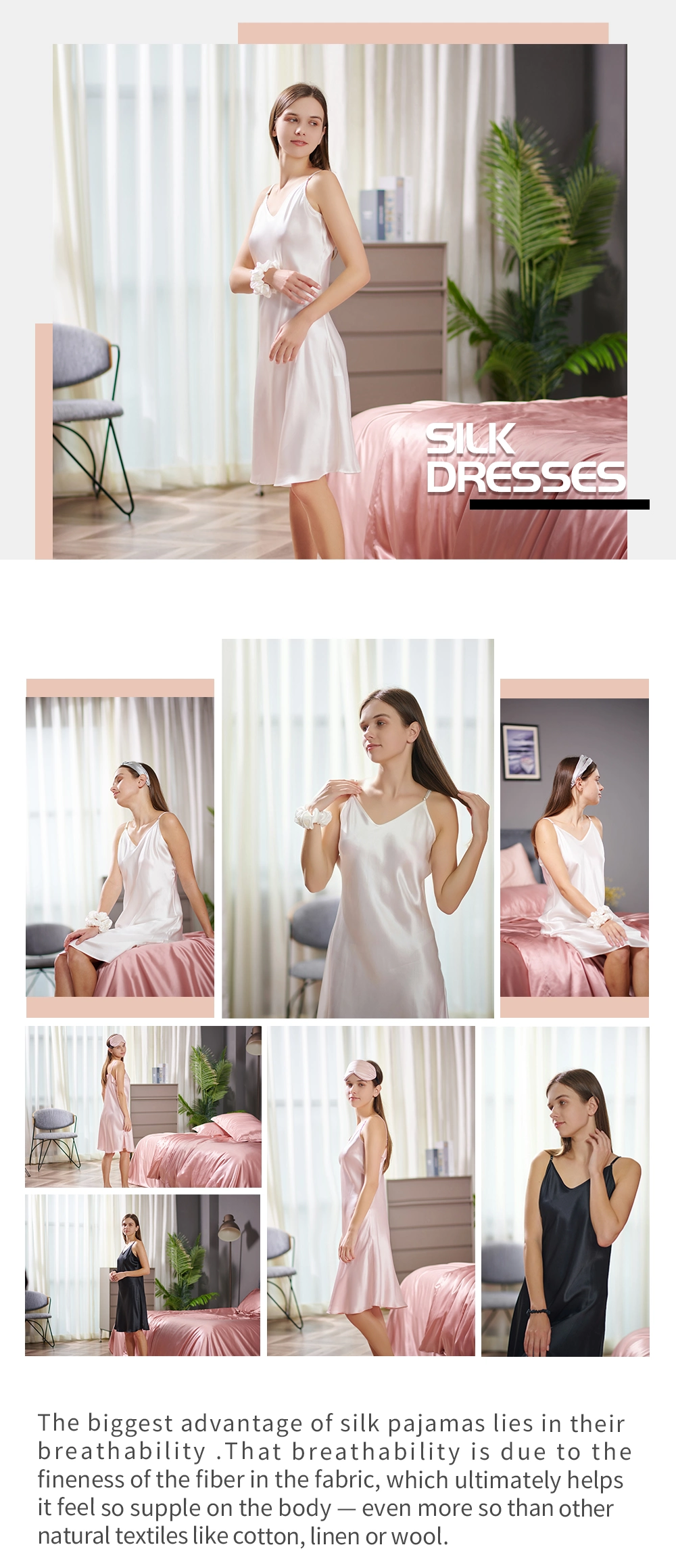 Long Style Skirt Pajamas for Women Silk Sleepwear Silk Nightgown