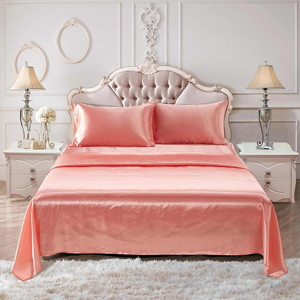 Pink Bedding Silk Like Satin Bedsheet Set Pink Silky Microfiber Quilt Cover Girls Bedding Sets Queen