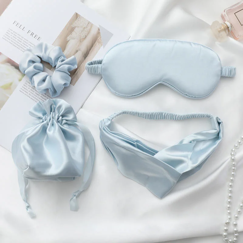 Imitated Silk Fabric Eye Mask 4PCS Set Soft Smooth Comfortable Scrunchies