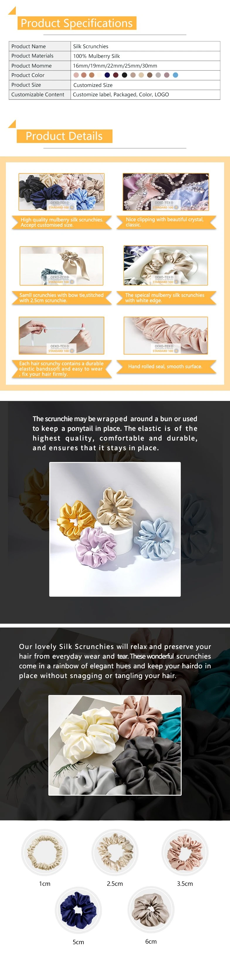 Silk Scrunchies Hair Accessories with 100% Mulberry Silk