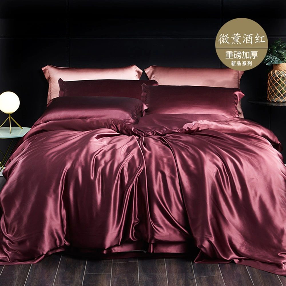 Hsbs006 High End Silk Home Textile Four Piece Set 25 Meter Mulberry Silk Four Piece Set on Bed a Heavy Silk Quilt Cover Wholesale Bedding Sets