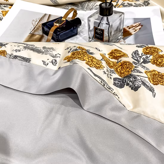 Drap de lit de mariage en soie lavée brodée et housse de couette Literie quatre pièces