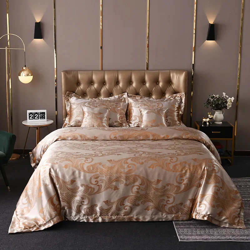 Classique De Luxe Jacquard Soie Satin Doux Ensembles De Lit De Luxe Housse De Couette Ensemble De Literie 4 6 8 10 PCS Ensemble